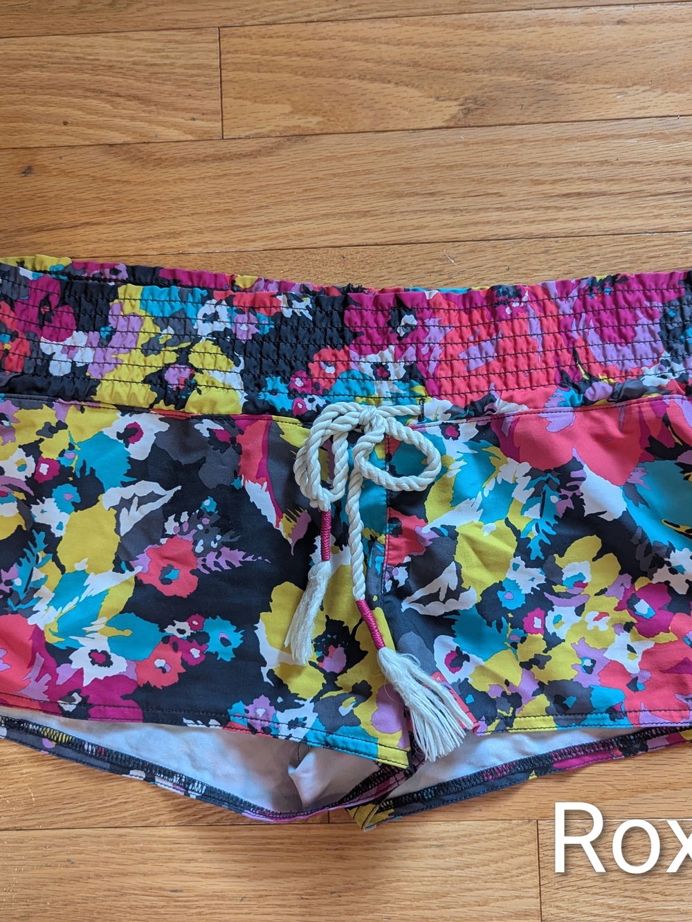 Roxy XL Floral Drawstring Swim Shorts in Pink, Yellow & Blue